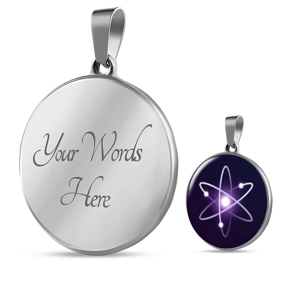 Cosmos (ATOM) Circle Pendant Necklace Stainless Steel 24 Inch Chain Silver Tone